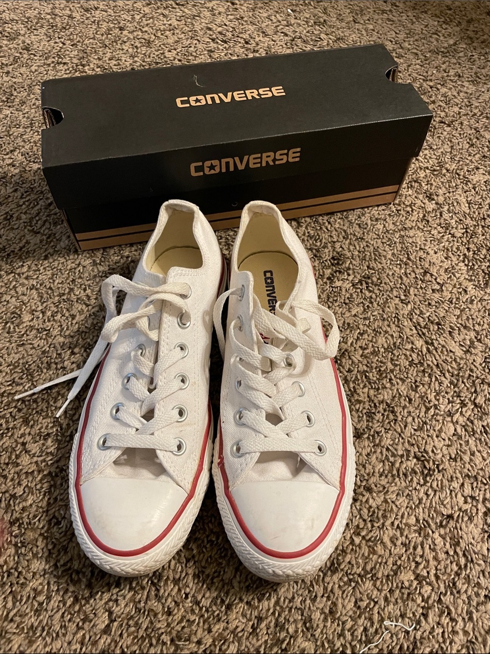 Converse Kids White Low-Top Sneakers with Red Trim